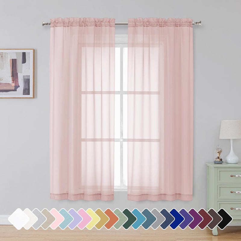SimpleBrand Blush Sheer Curtains 63 Inch Length 2 Panels, Rod Pocket Solid Color Window Sheer Curtain Panels, Elegant Curtains & Drapes for Living Room, Bedroom 2 Panels (42" W x 63" L) - Image 1