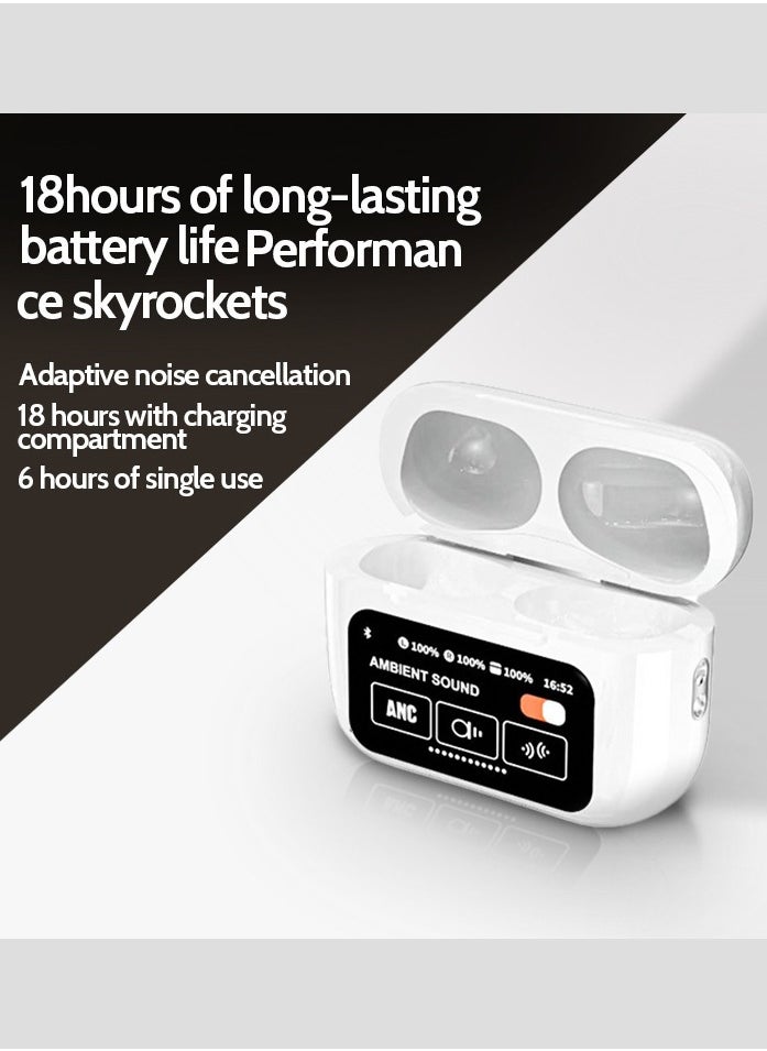 AI Translation Earphones, Support English Arabic Translation, Equipped with LED Smart Touch Screen, Active Noise Cancellation, Long Battery Life Playback Time - White