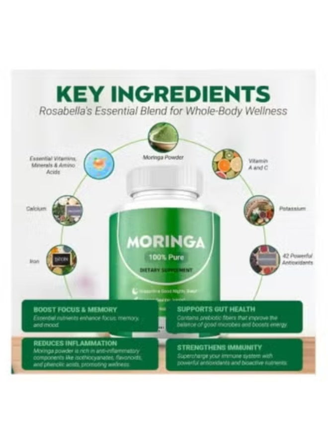 Moringa Powder Capsules Pure Nutrient Rich  Powder A Natural Green Antioxidant Superfood Supports Energy Skin Health Gut Health+ Wessential Vitamins u0026 Amino Acids A1 - Image 2