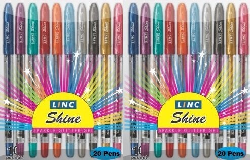 Linc Shine Sparkle Glitter Gel Pen - Pack of 2 (20 Pens) Extra Sparkle Shine - Buy Original from E-Retail Deals Only.