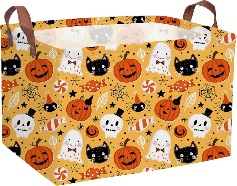 DDBASKET Halloween Basket Pumpkin Baskets Trick or Treat Basket Rectangular Toy Storage Bin for Halloweens Parties(Candy Halloween) - Image 1