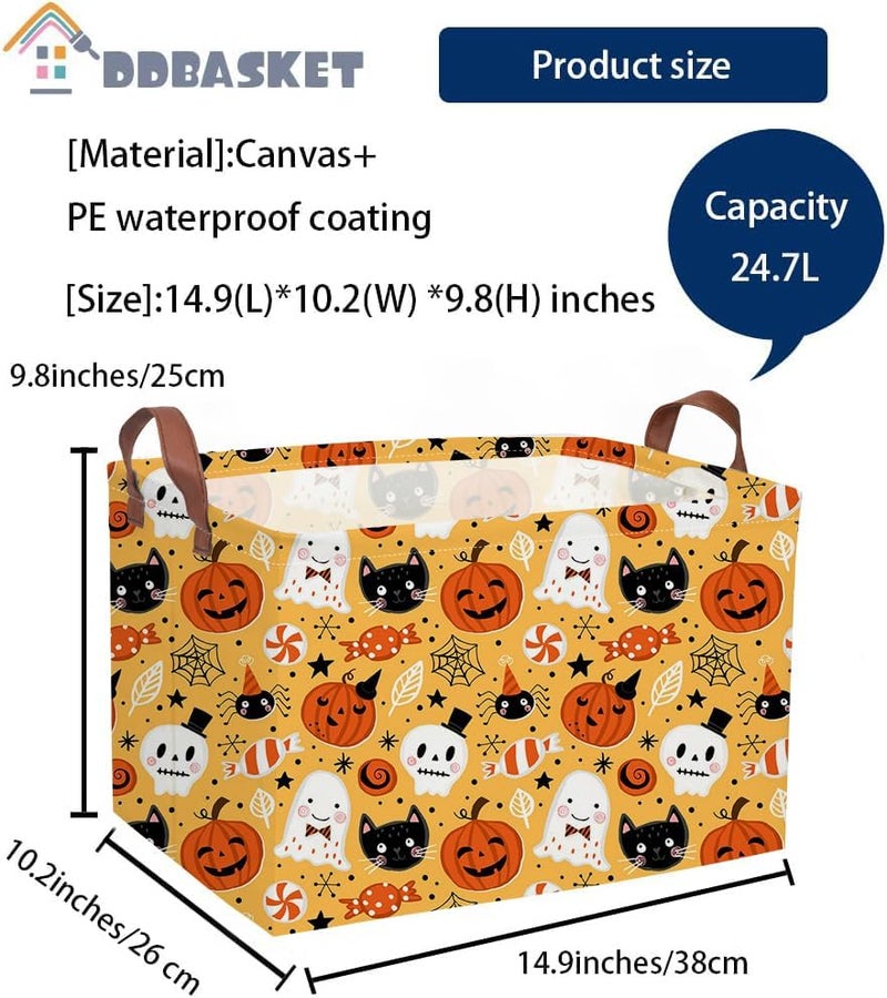 DDBASKET Halloween Basket Pumpkin Baskets Trick or Treat Basket Rectangular Toy Storage Bin for Halloweens Parties(Candy Halloween) - Image 2