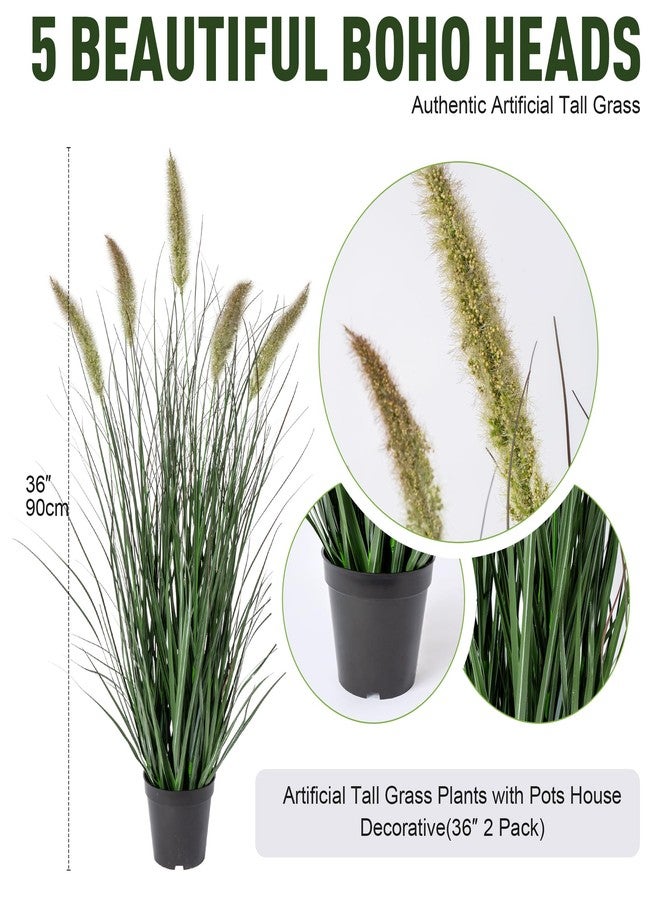 Ttranewsoo Artificial Cattail Reed Grass Plants Indoor ，Faux Cattail Grass Plant Artificial Plant Grass Outdoor,Fake Grass Tall Green Onions Fake Plant， Living Room Kitchen Office Decor (36“ 2 Pack) - Image 2