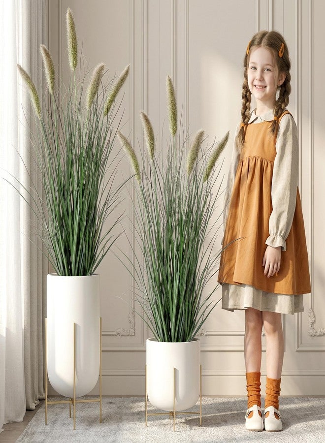 Ttranewsoo Artificial Cattail Reed Grass Plants Indoor ，Faux Cattail Grass Plant Artificial Plant Grass Outdoor,Fake Grass Tall Green Onions Fake Plant， Living Room Kitchen Office Decor (36“ 2 Pack) - Image 1