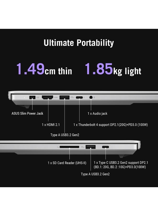 أسوس ROG Zephyrus G16 Laptop With 16-Inch Display,32GB RAM/1 Terabyte SSD/Intel Core Ultra 9 Processor 386H/Windows 11 Home/ Arabic Eclipse Gray - Image 4