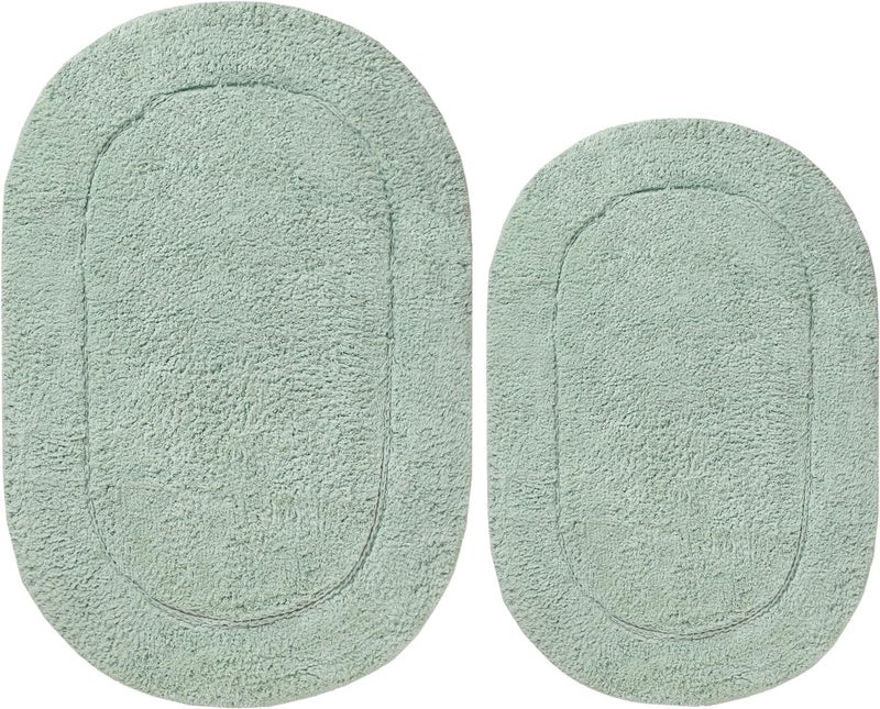 Superior Superior NonSlip 2 Piece Bath Rug Set Ultra Plush Soft and Absorbent 100 Combed Cotton Pile  Traditional Oval Bath Mat Set Sage