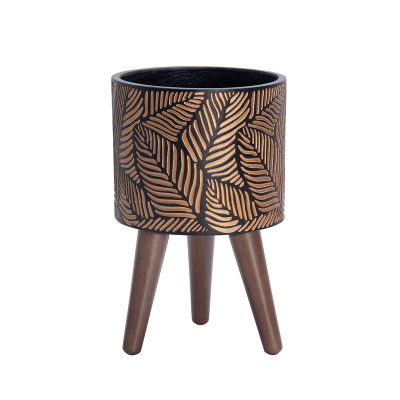 D'vine Dev 8 Inch Planter Pot with Stand, Mid-Century Tall Plant Pot with Legs for Indoor Plants, Small, Bronze/Grey, 88-L-A-6 - Image 1