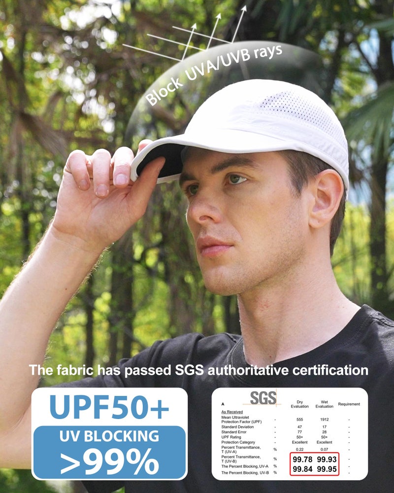 GADIEMKENSD Men Outdoor Hat Reflective Folding Running Sport Hats Summer Cool UPF 50 Sun Unstructured Baseball Caps for Men Women Breathable Light Quick Dry Travel Golf Hat White - Image 2