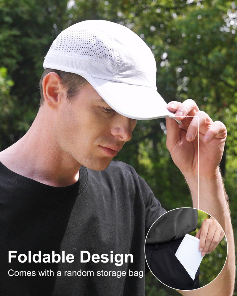GADIEMKENSD Men Outdoor Hat Reflective Folding Running Sport Hats Summer Cool UPF 50 Sun Unstructured Baseball Caps for Men Women Breathable Light Quick Dry Travel Golf Hat White - Image 3