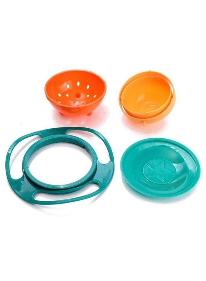 Song Qing 3pcs Magic Bowl 360 Degree Rotate Spill-Proof Bowl with Lid Plastic Creative Dishes Practise Feeding Bowls for Kids (Blue + Green + Rose) - Image 3