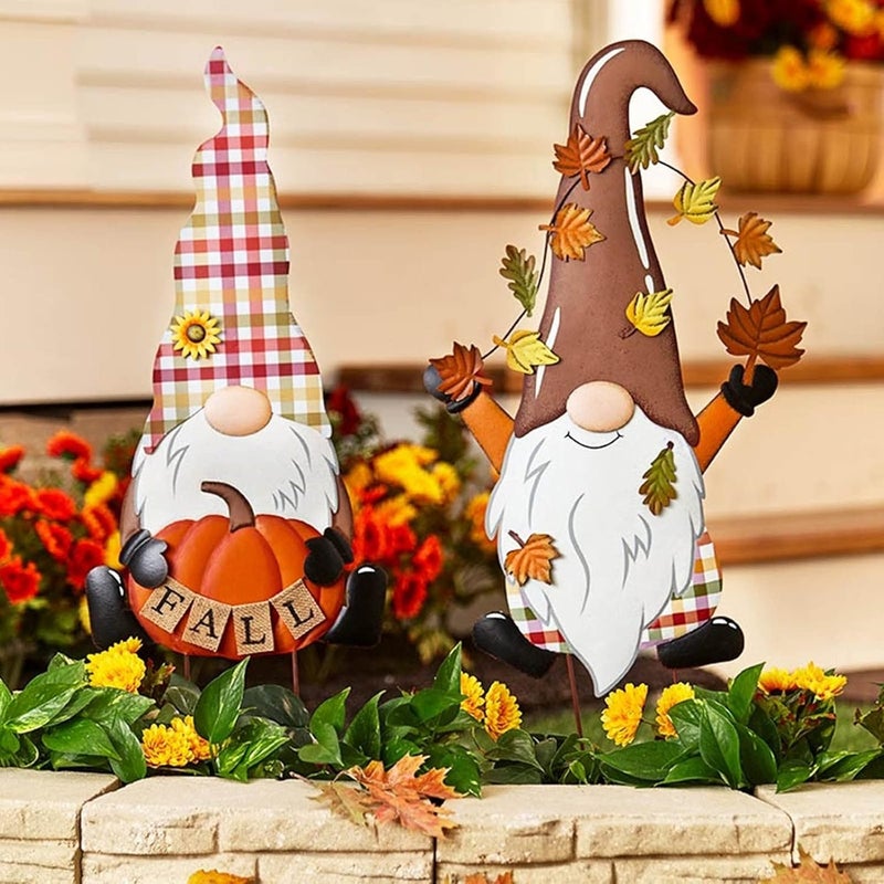 woobles Fall Metal Gnome Yard Stake, Outdoor Fall Decorations for Home, Decorative Garden Stakes Outside with Gnomes Pumpkin Fall Decor, Metal Yard Sign Thanksgiving Decor for Garden Yard Lawn Patio (B) - Image 5