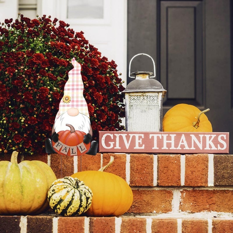 woobles Fall Metal Gnome Yard Stake, Outdoor Fall Decorations for Home, Decorative Garden Stakes Outside with Gnomes Pumpkin Fall Decor, Metal Yard Sign Thanksgiving Decor for Garden Yard Lawn Patio (B) - Image 2