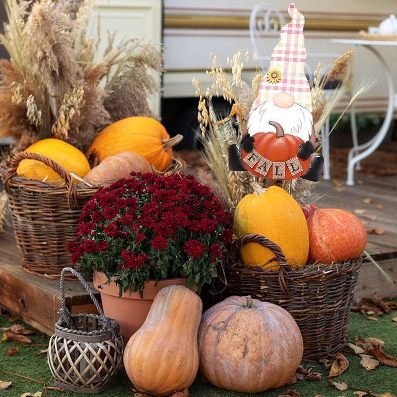 woobles Fall Metal Gnome Yard Stake, Outdoor Fall Decorations for Home, Decorative Garden Stakes Outside with Gnomes Pumpkin Fall Decor, Metal Yard Sign Thanksgiving Decor for Garden Yard Lawn Patio (B) - Image 3