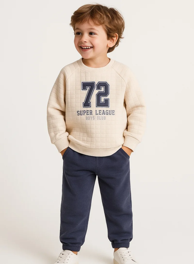 Dirkje Boys Beige Quilted Sweatshirt Set (12M-5Y)