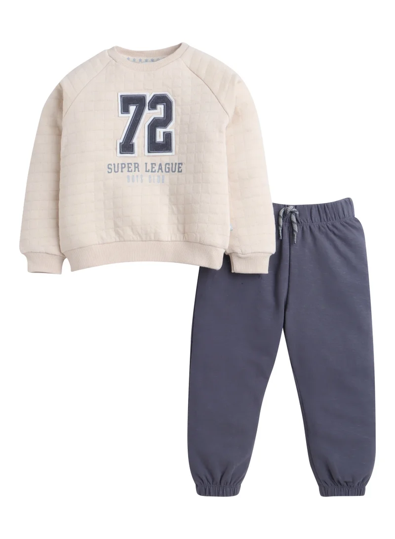 Dirkje Boys Beige Quilted Sweatshirt Set (12M-5Y)