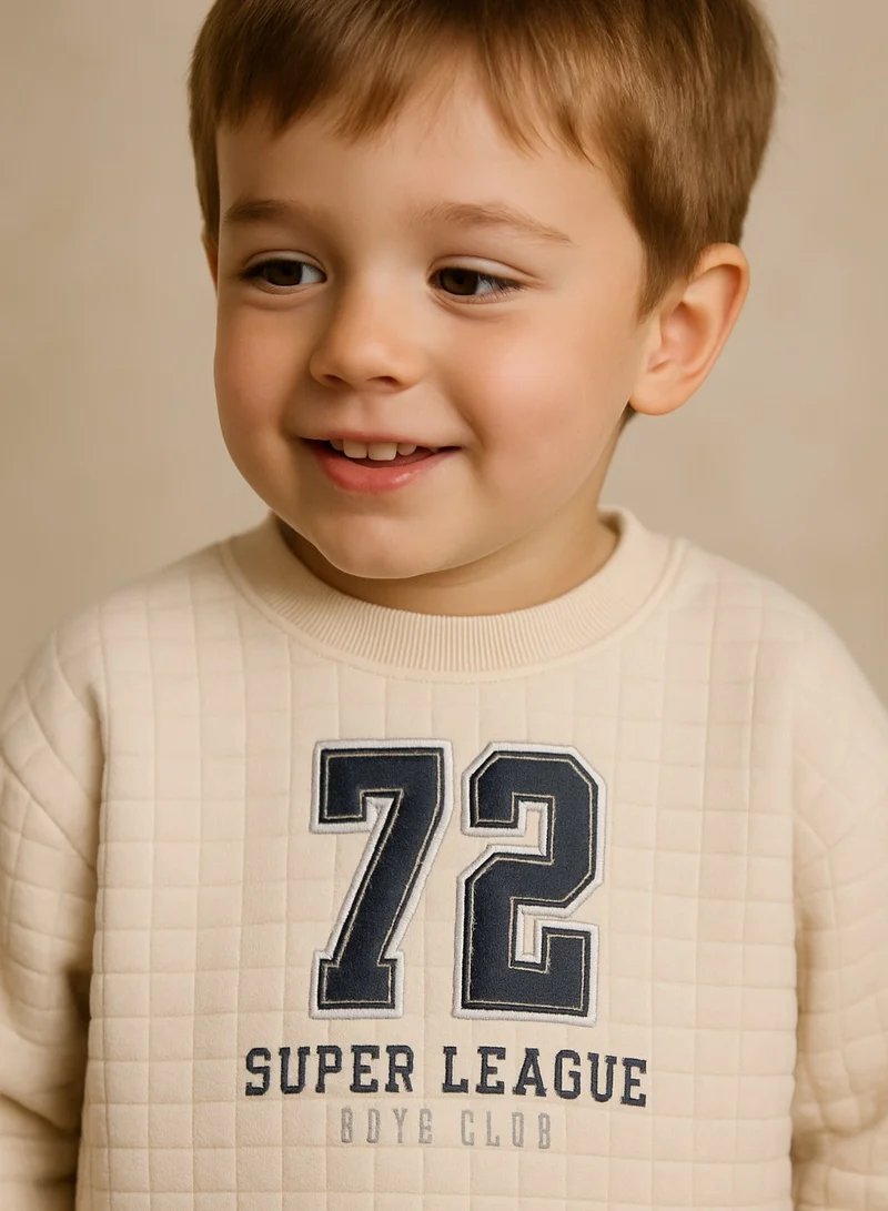 ديركجي طقم سويت شيرت مبطن بيج للأولاد