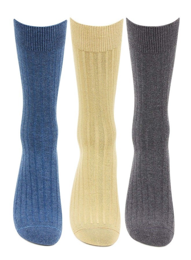 Hush Puppies Men’s Crew Length Cotton Rib Socks – Multicolor (Pack of 3) | Lightweight, Stretchable & Durable Daily Wear Socks - Image 2