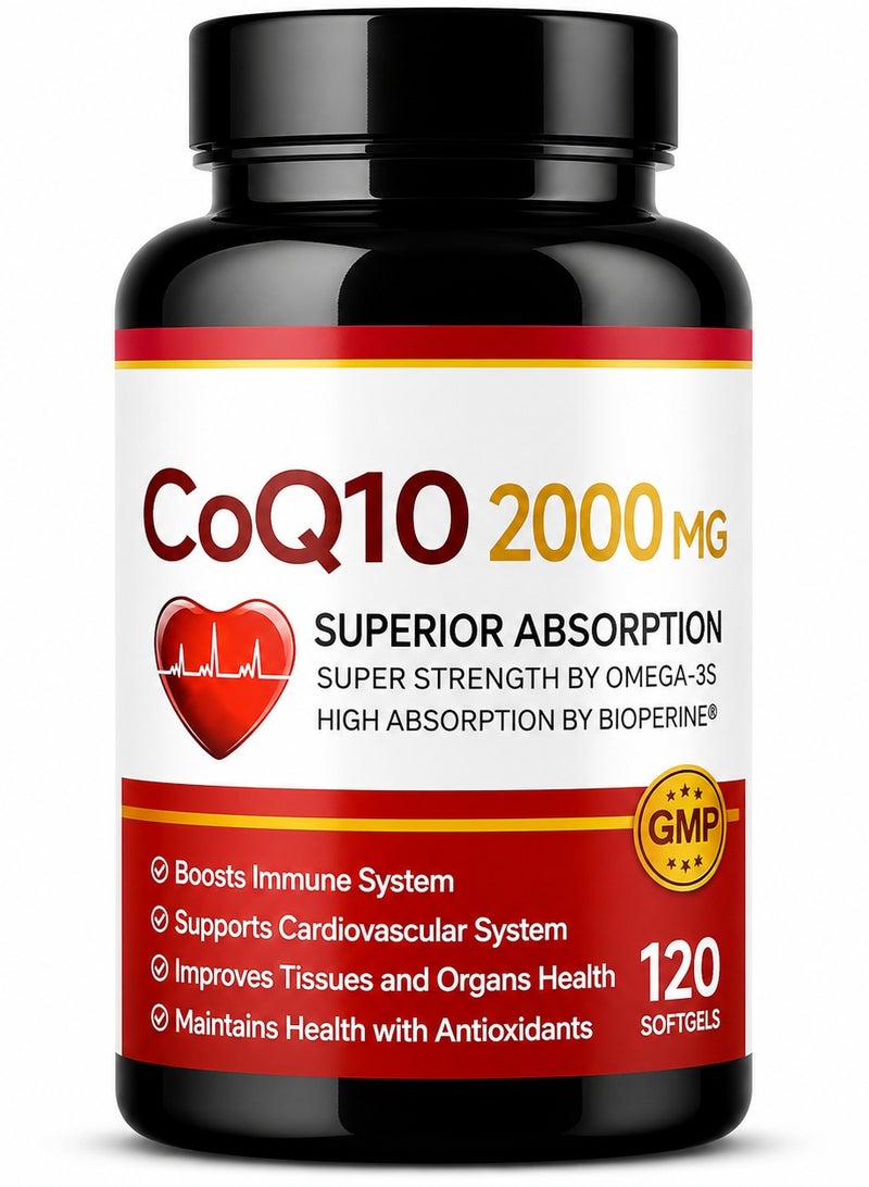 Superior CoQ10 2000mg Softgels, 120 Servings | with PQQ, BioPerine & Omega-3, Ubiquinone, High-Absorption, Powerful-Antioxidant, Support Heart & Energy-Production - Image 1