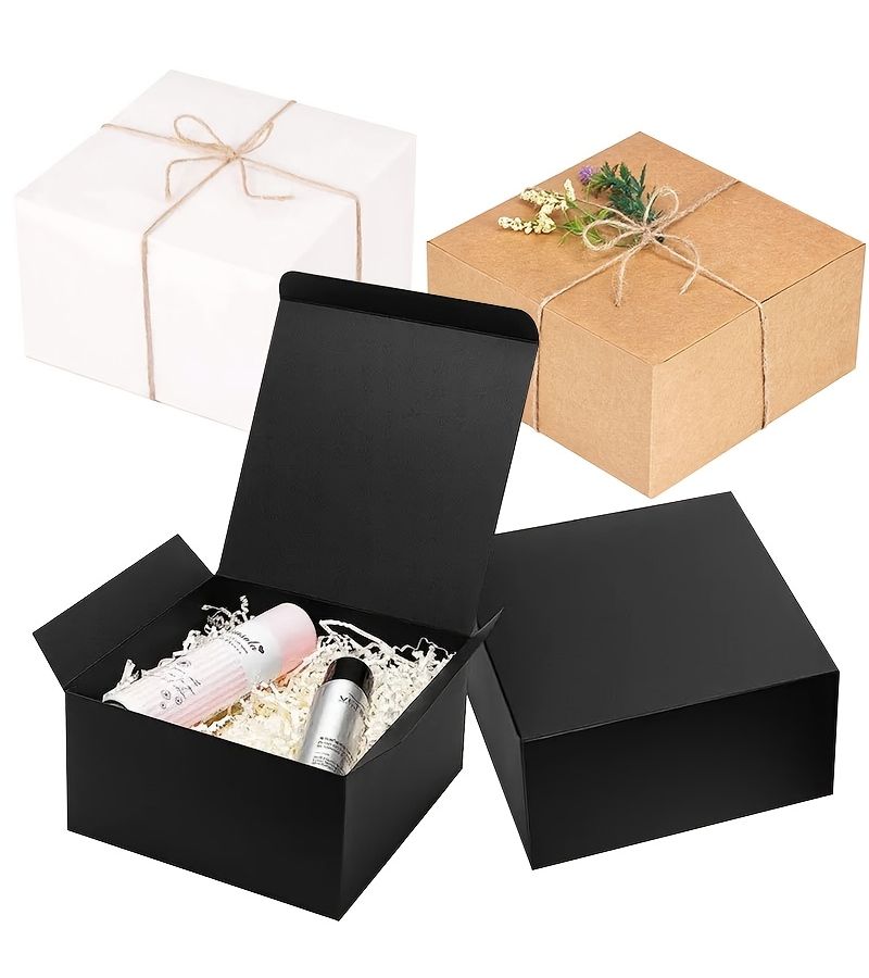8Pcs Minimalist Gift Boxes With Hemp Rope Decor White Kraft Black 3 Colors Selectable Empty Versatile Packaging Storage Boxes For Exquisite - Image 1