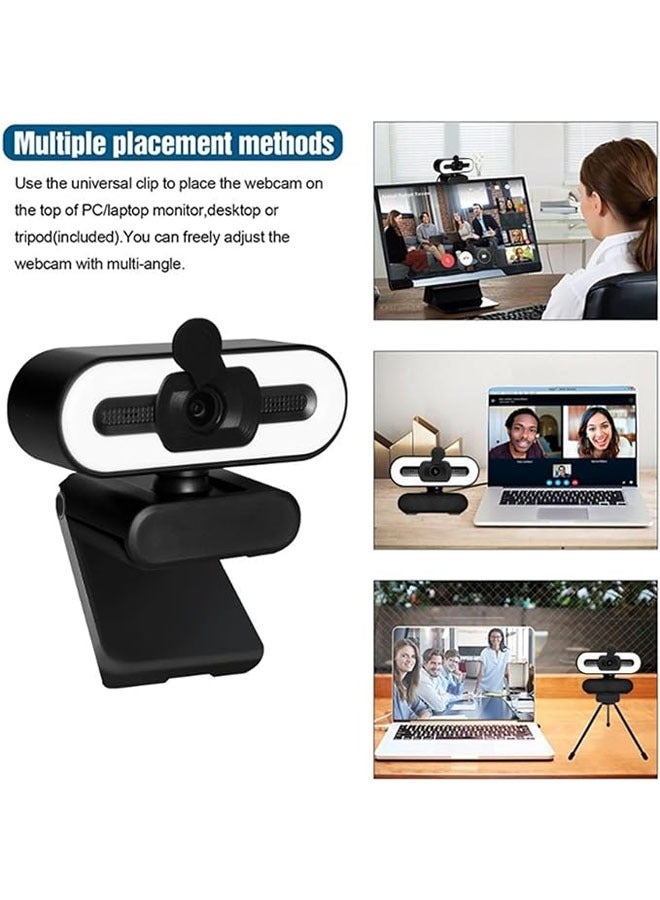 General 4K Webcam, 1080P 4K Full HD Webcam with Ring Fill Light Laptop Computer Live Video Webcam with Microphone Rotatable Webcam with Stand HD Streaming Webcam  - Image 3