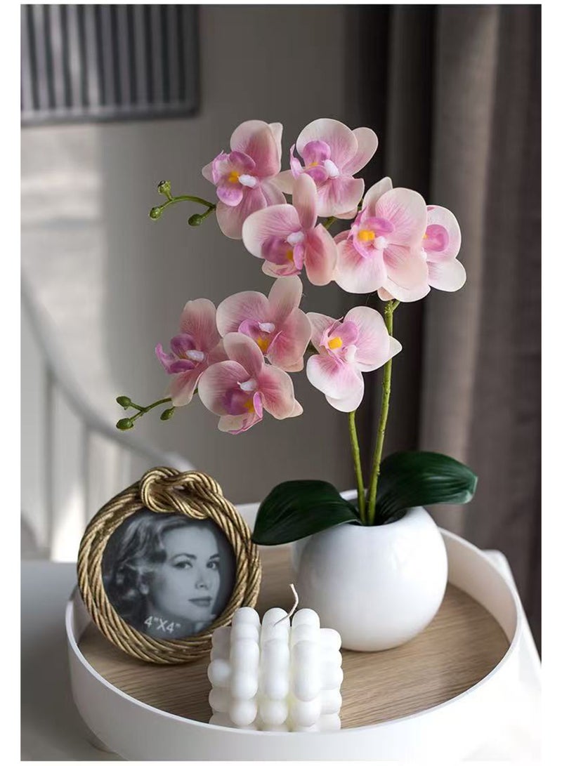 Artificial Orchid Flower Plant, Real Touch Faux Orchids in Ceramic Vase,  13.78'' Fake Phalaenopsis Flower Arrangement Centerpiece Home Indoor Decor - Image 2