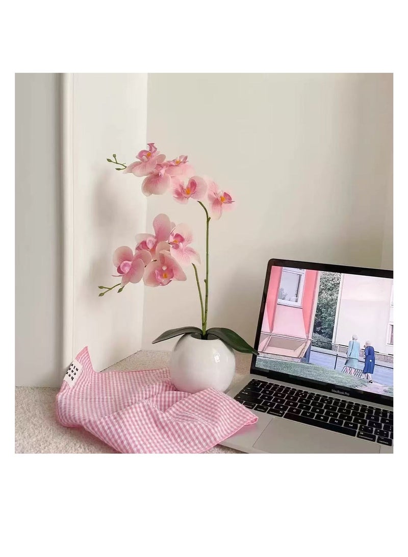Artificial Orchid Flower Plant, Real Touch Faux Orchids in Ceramic Vase,  13.78'' Fake Phalaenopsis Flower Arrangement Centerpiece Home Indoor Decor - Image 5