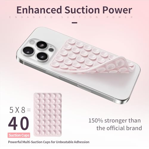 Mnyatr (2 Pack) Silicone Suction Cup Phone Case Mount Double Sided, Sticky Phone Grip with Higher Suction Power for Cell Phone, Hands-Free Phone Accessories for Selfies and Videos, Clear & Light Pink - Image 4