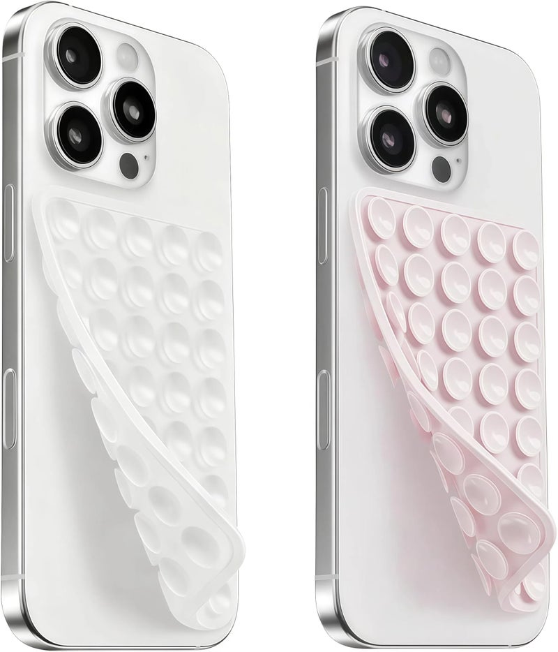 Mnyatr (2 Pack) Silicone Suction Cup Phone Case Mount Double Sided, Sticky Phone Grip with Higher Suction Power for Cell Phone, Hands-Free Phone Accessories for Selfies and Videos, Clear & Light Pink - Image 1