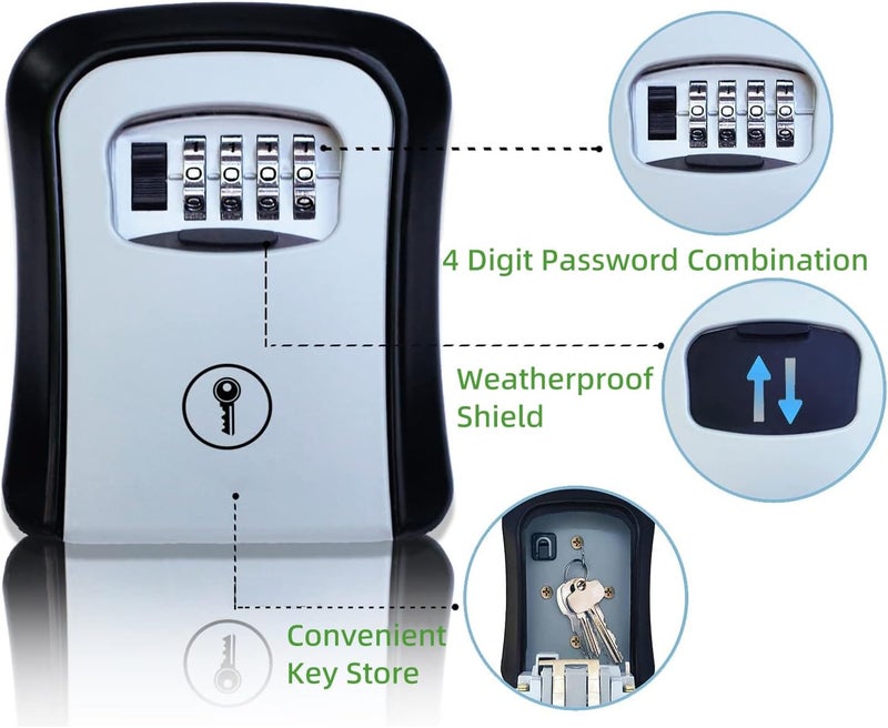 Omyoffice Key Lock Box Wall Mount,4 Digits Combination Security Key Box With Resettable, Wall Mounted, Weatherproof, Security Storage Lock Box For Indoor,Outdoor,House,Office, Hotel,Garage,Garden,Store (Grey) - Image 2