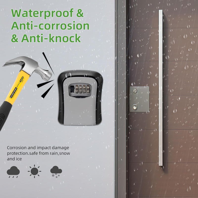 Omyoffice Key Lock Box Wall Mount,4 Digits Combination Security Key Box With Resettable, Wall Mounted, Weatherproof, Security Storage Lock Box For Indoor,Outdoor,House,Office, Hotel,Garage,Garden,Store (Grey) - Image 3