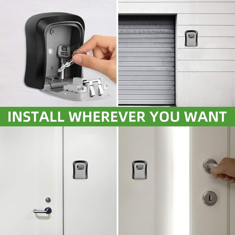 Omyoffice Key Lock Box Wall Mount,4 Digits Combination Security Key Box With Resettable, Wall Mounted, Weatherproof, Security Storage Lock Box For Indoor,Outdoor,House,Office, Hotel,Garage,Garden,Store (Grey) - Image 5
