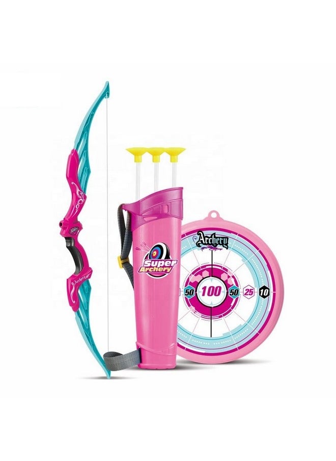 Tec Tavakkal Tavakkal Kids Bow & Arrow Toy, Boys And Girls Basic Archery Set Outdoor Hunting Game With 3 Suction Cup Arrows, Target & Quiver (Pink)  - Image 5
