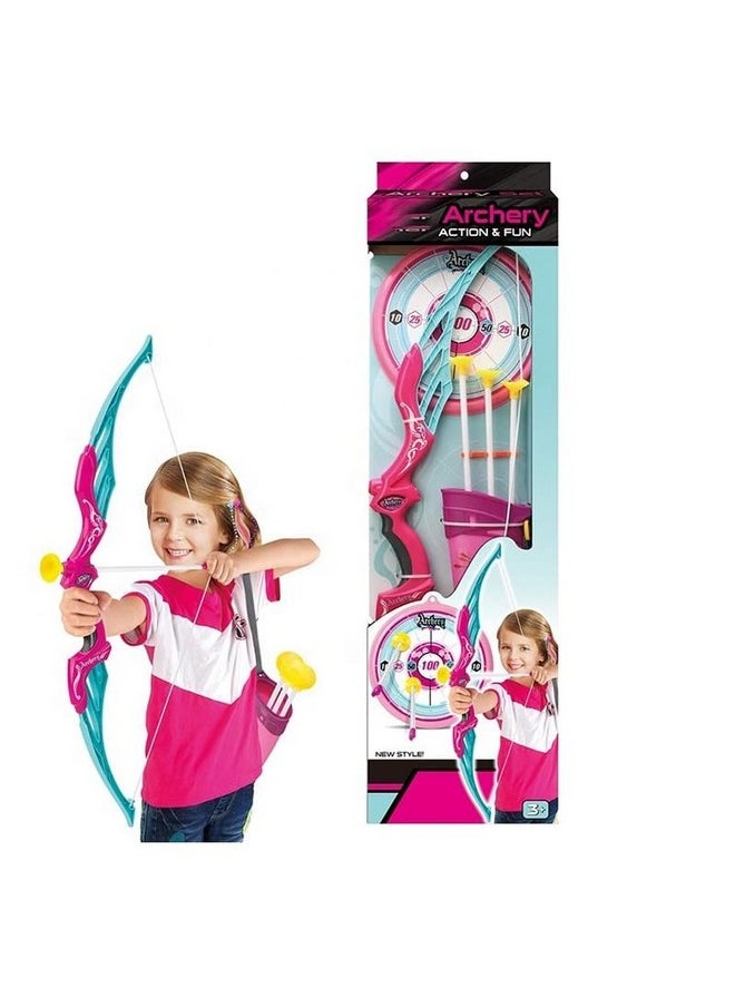 Tec Tavakkal Tavakkal Kids Bow & Arrow Toy, Boys And Girls Basic Archery Set Outdoor Hunting Game With 3 Suction Cup Arrows, Target & Quiver (Pink)  - Image 2