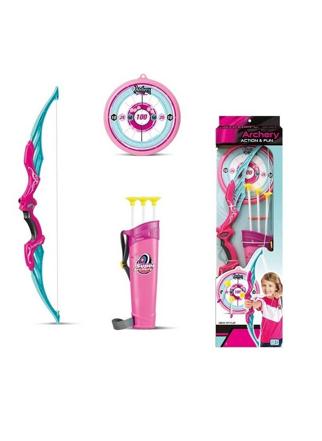 Tec Tavakkal Tavakkal Kids Bow & Arrow Toy, Boys And Girls Basic Archery Set Outdoor Hunting Game With 3 Suction Cup Arrows, Target & Quiver (Pink)  - Image 1