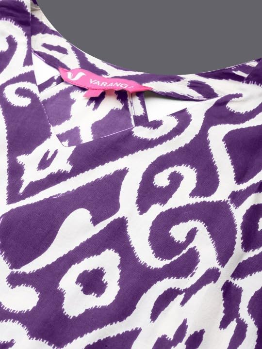 Varanga Women Purple Ikat Printed Straight Kurta With Palazzo - Image 5