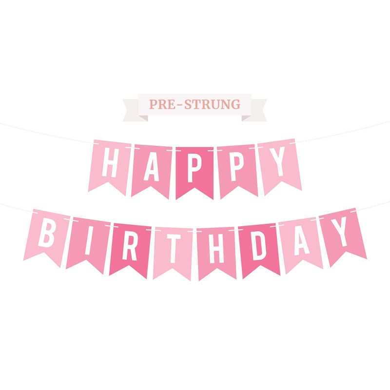 Perfect Occasion Prestrung Happy Birthday Banner No DIY Pink Birthday Party Banner Prestrung Garland on 6 ft Strands Pink Multi Color Bday Party Decorations for Women Girls Did We Mention No DIY - Image 2