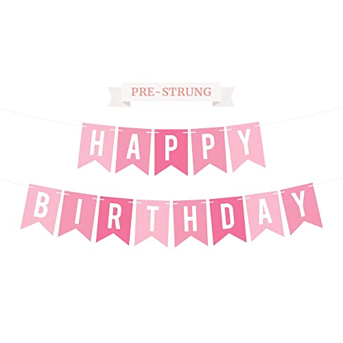 Perfect Occasion Prestrung Happy Birthday Banner No DIY Pink Birthday Party Banner Prestrung Garland on 6 ft Strands Pink Multi Color Bday Party Decorations for Women Girls Did We Mention No DIY - Image 1