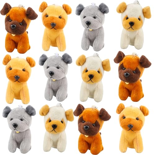 Haconba 12 Pack 472 Inch Mini Plush Dog Bulk Soft Small Puppy Stuffed Animals Keychain for Goodie Bag Fillers Baby Shower Birthday Valentines Easter Christmas Adopt Dog Party Color Set 3 - Image 1