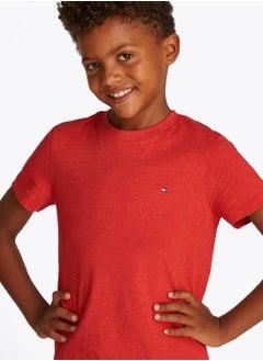 TOMMY HILFIGER Boys' Contrast Crew Neck T-Shirt - Cotton, Red  - Image 3