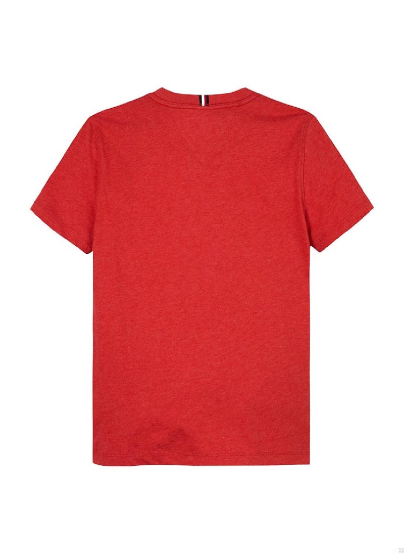 TOMMY HILFIGER Boys' Contrast Crew Neck T-Shirt - Cotton, Red  - Image 4