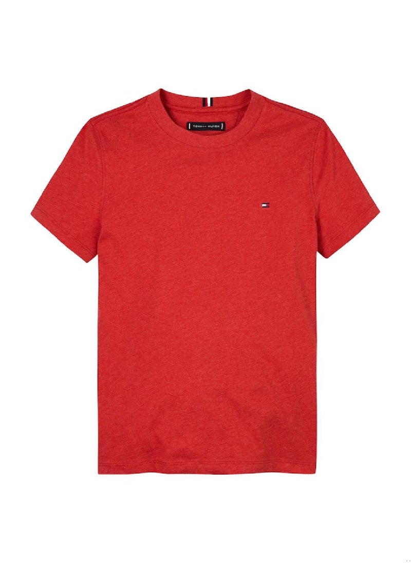 TOMMY HILFIGER Boys' Contrast Crew Neck T-Shirt - Cotton, Red  - Image 1