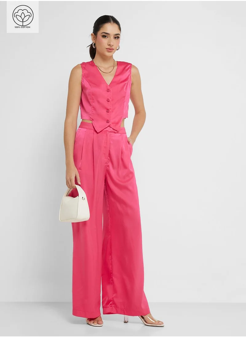 جينجر Cotton Waistcoat Vest & Relaxed Pant Coord Set