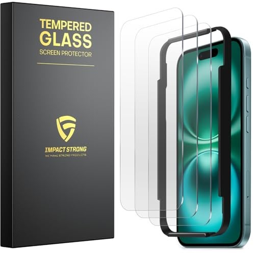 ImpactStrong 3-Pack Shatterproof Tempered Glass Screen Protector for iPhone 17 [Easy Installation Frame] [Bubble Free] [9H Hardness] [Full Coverage] Case Friendly, 6.3 Inch - Image 1