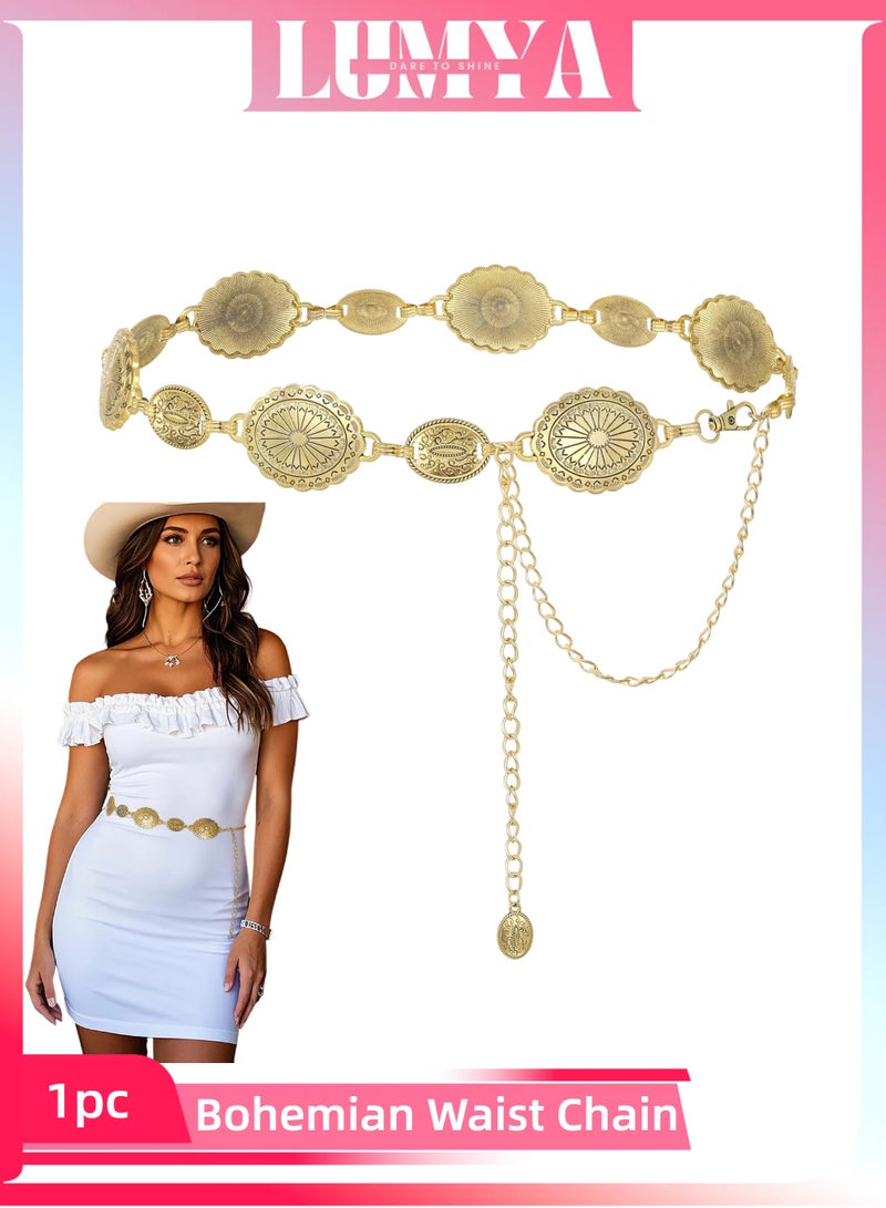 LUMYA Metal Waist Chain Link Belt for Women, Cowgirl Waist Chain, Western Cowgirl Boho Turquoise Chain Belt for Dresses Jeans - Image 1