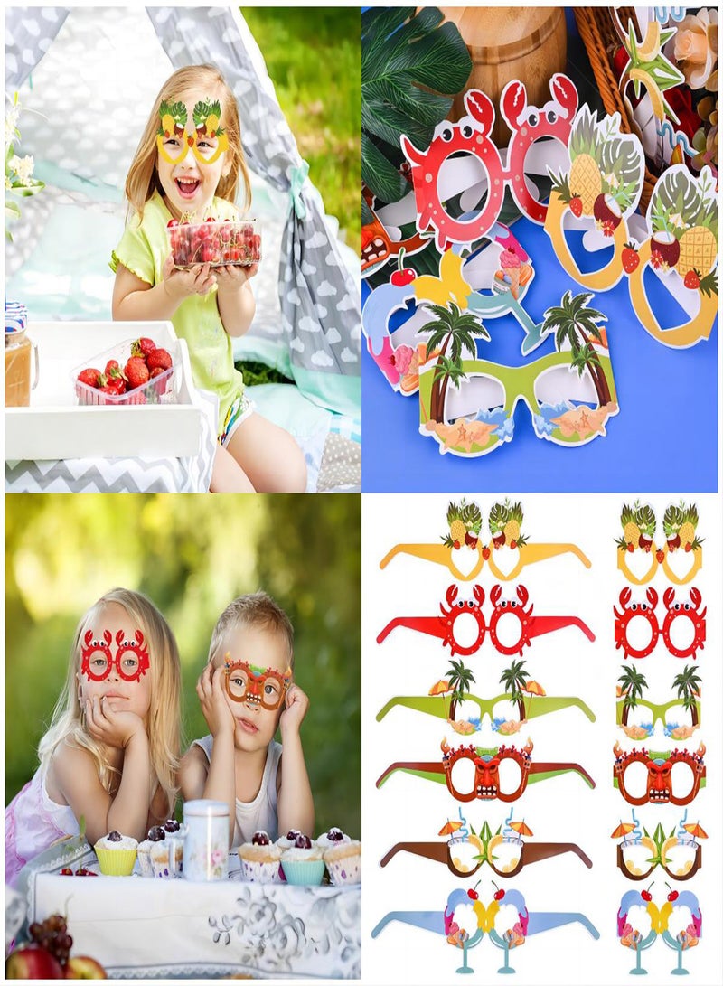 Zikra Party Paper Glasses, 12Pcs Hawaiian Funny Glasses, Fancy Party Eyeglasses Novelty Carnival Masquerade Masks Photo Booth Props Frame Fiesta Glasses Dress Costume Decoration for Kids Adults Summer - Image 3
