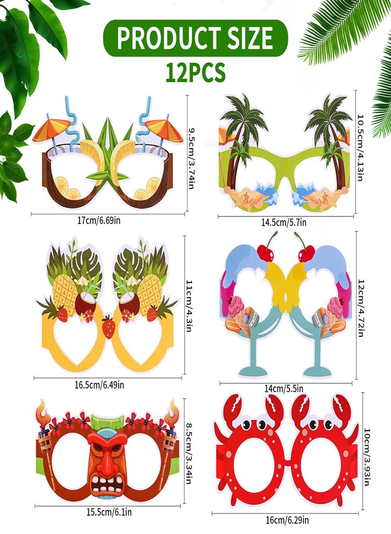 Zikra Party Paper Glasses, 12Pcs Hawaiian Funny Glasses, Fancy Party Eyeglasses Novelty Carnival Masquerade Masks Photo Booth Props Frame Fiesta Glasses Dress Costume Decoration for Kids Adults Summer - Image 2
