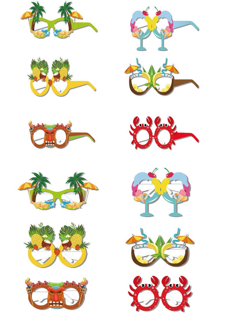 Zikra Party Paper Glasses, 12Pcs Hawaiian Funny Glasses, Fancy Party Eyeglasses Novelty Carnival Masquerade Masks Photo Booth Props Frame Fiesta Glasses Dress Costume Decoration for Kids Adults Summer - Image 1