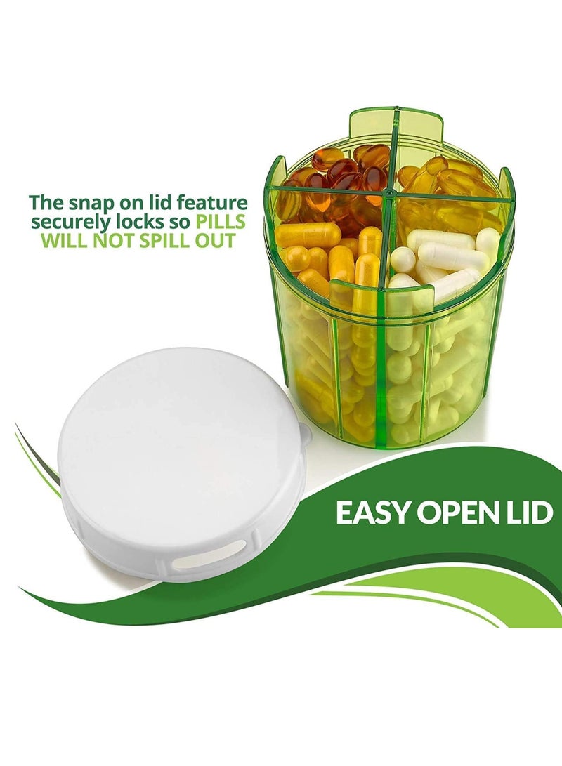 Excefore منظم حبوب - عبوة من 2 - صناديق حبوب مع 4 أقسام للأدوية والفيتامينات والمكملات الغذائية، علبة تذكير يومية للحبوب - Image 3