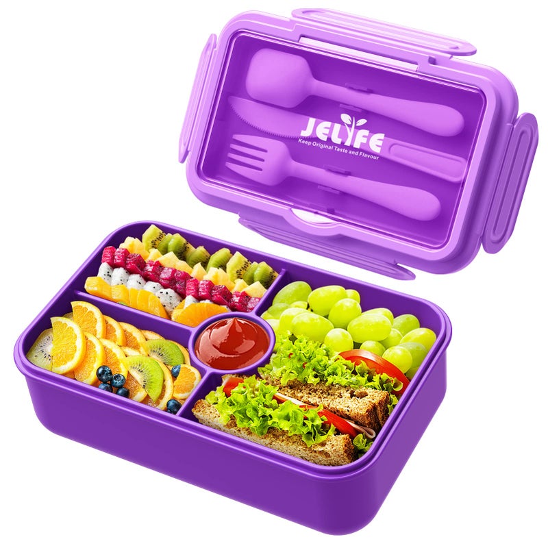 Jelife Lunch Box Kids Bento Box  Large BentoStyle Leakproof 4 Compartments Kids Lunchbox Food Containers with Utensils for Back to School Reusable OntheGo Meal and Snack Packing Purple