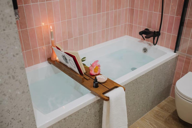RuPS Wood Bathtub Caddy with Wine Glass Holder, Book, Mobile or ipad Stand, Candle Place, Bathroom Tray, Bath Accessories, fevtival Gift. (80 cm) - Image 2
